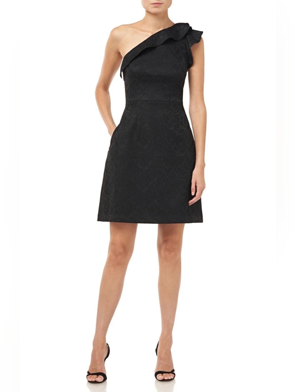 One-Shoulder Black Floral Jacquard Dress